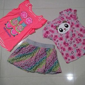 Lot of 3 Girl's Sz 6 Clothes Tops & Skort